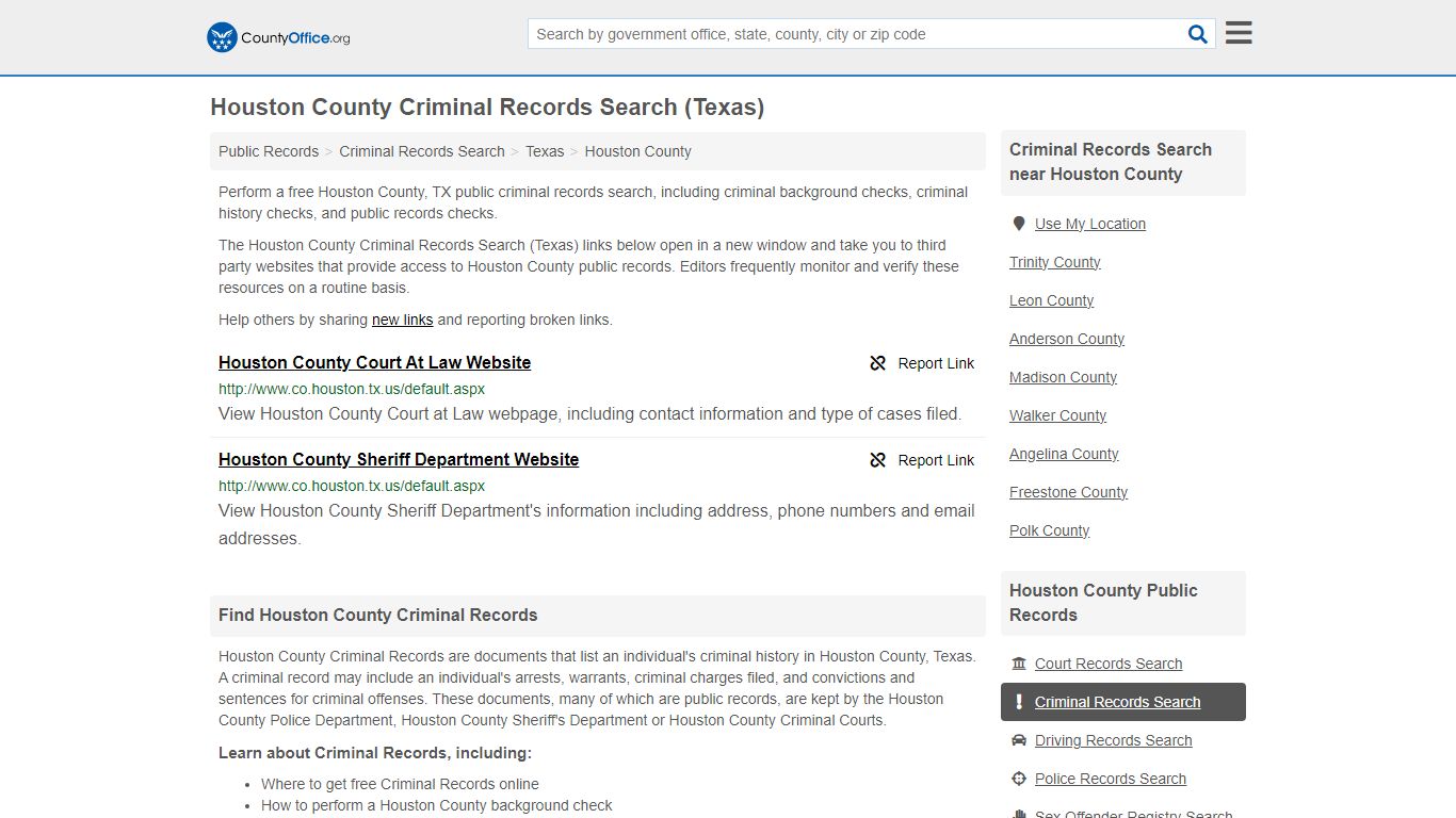 Houston County Criminal Records Search (Texas) - County Office